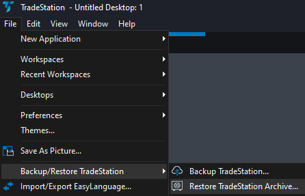 File menu — Restore TradeStation Archive