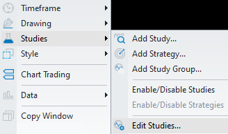 Right-click chart — Studies — Edit Studies
