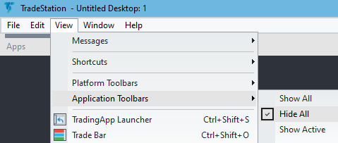 View, Application Toolbars, Hide All