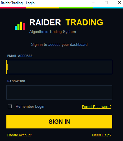 Raider Trading login screen