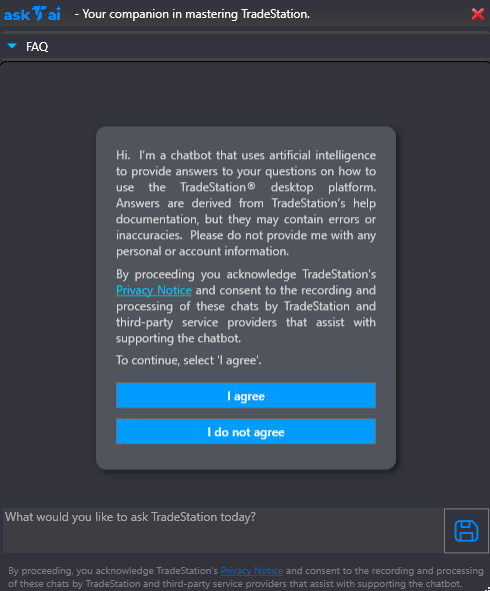TradeStation AI Agreement dialog
