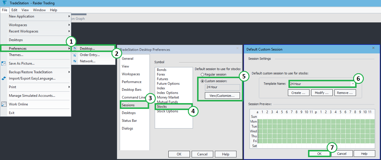 TradeStation session preferences