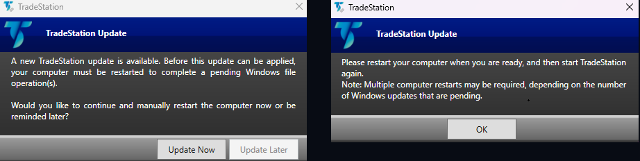 TradeStation update prompt