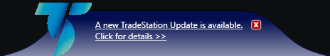 TradeStation update prompt at bottom of workspace