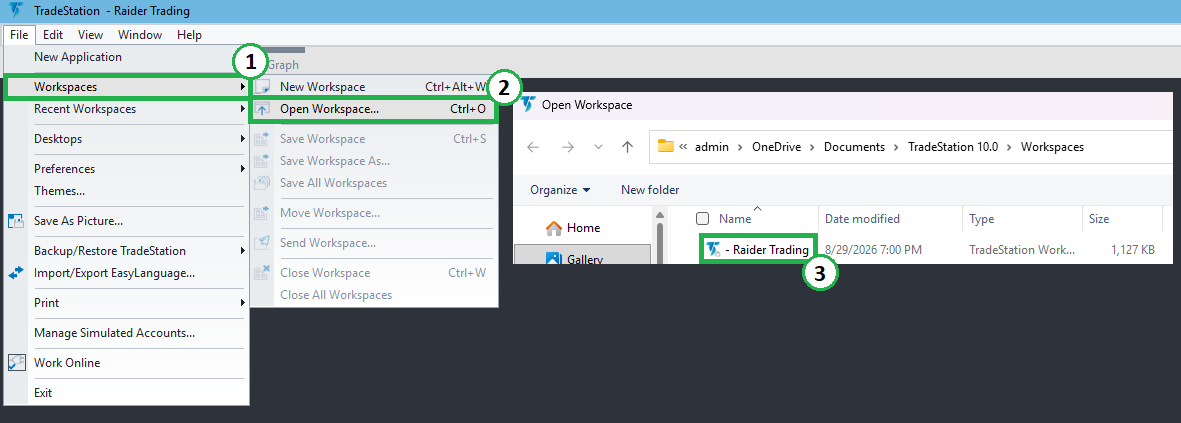 Open Workspaces dialog